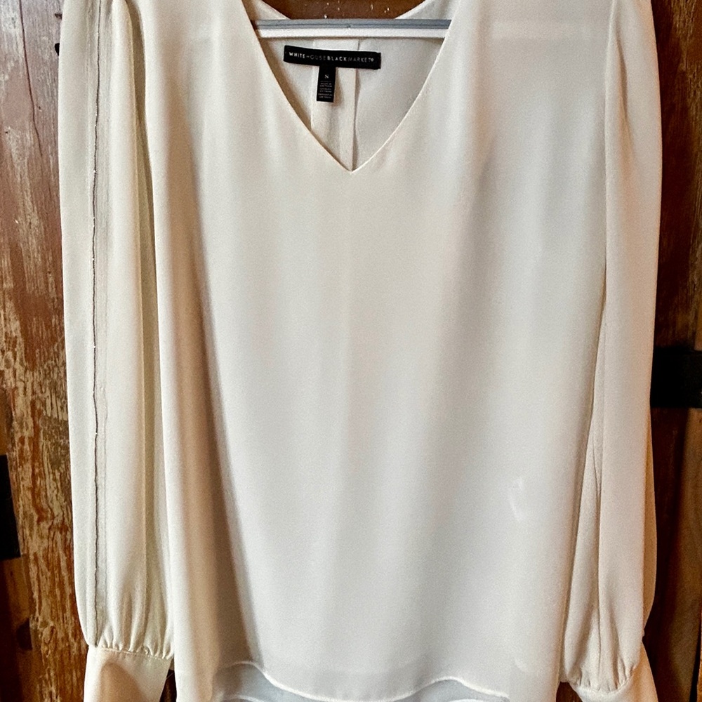 White House Black Market Cream V-Neck Blouse